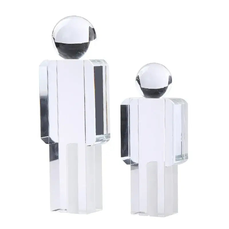 Clear acrylic decorbites crystal man statue with polished chrome sphere head for minimalist living room decor