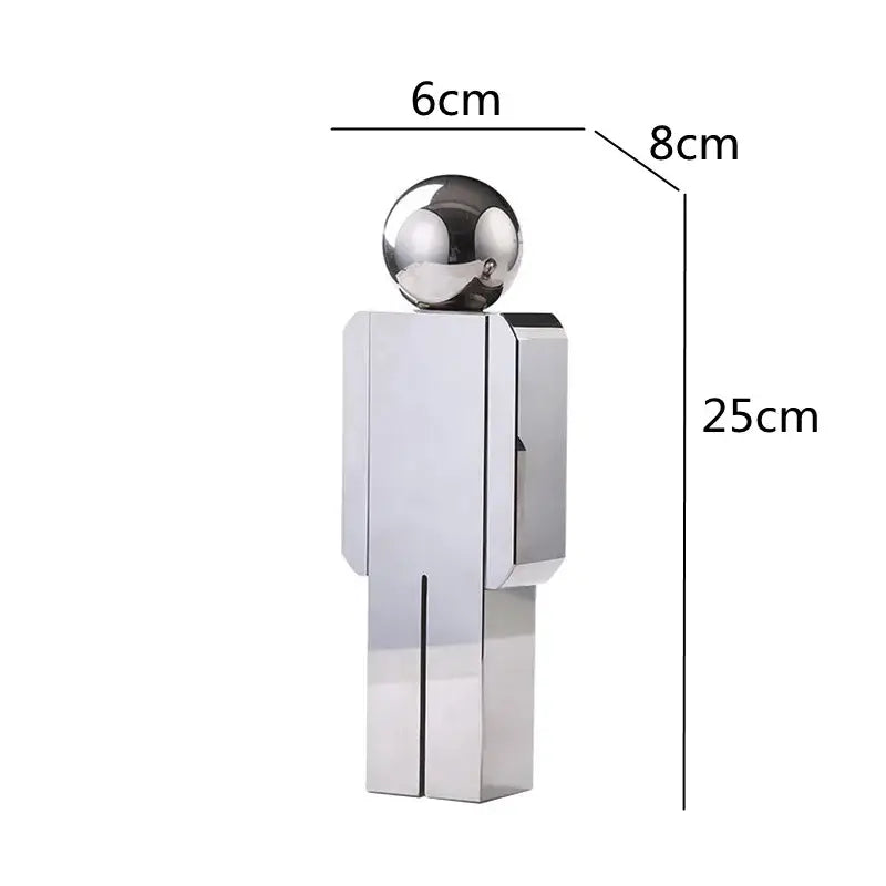 Minimalist chrome decorbites crystal man statue with polished sphere head and geometric body for living room decor