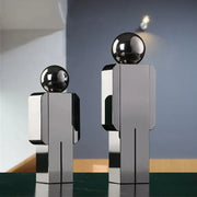 Two minimalist metallic decorbites crystal man statues with reflective chrome sphere heads for modern living room decor