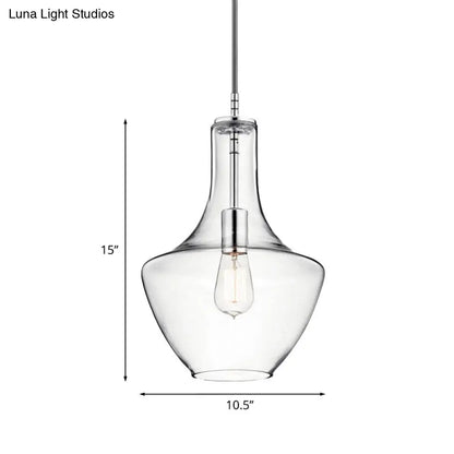 Minimalist Chrome Pendant Light with Clear Glass Urn Shape- 1-Light Ceiling Lamp