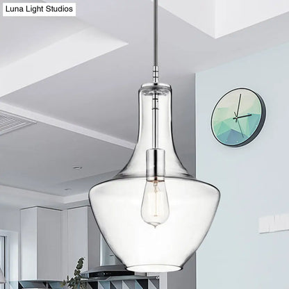 Minimalist Chrome Pendant Light with Clear Glass Urn Shape- 1-Light Ceiling Lamp