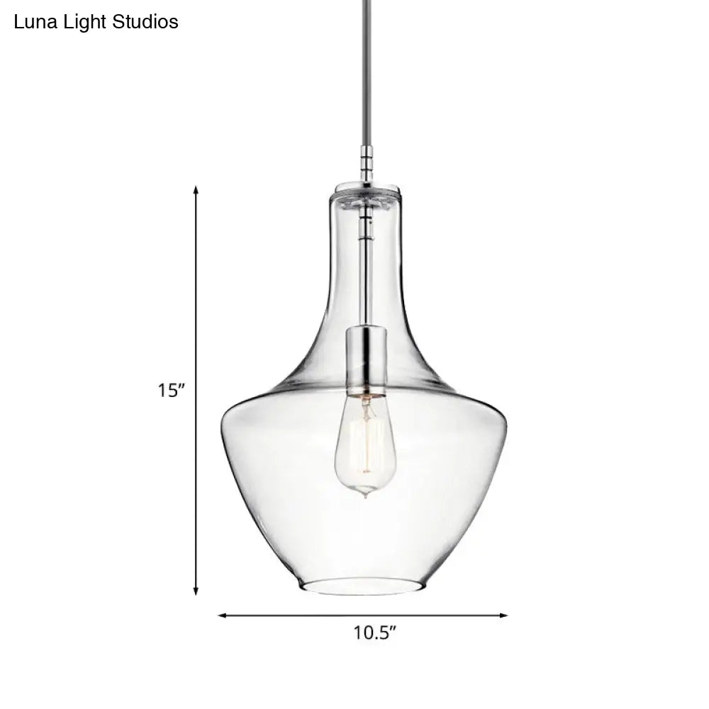 Minimalist Chrome Pendant Light with Clear Glass Urn Shape- 1-Light Ceiling Lamp