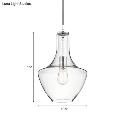 Minimalist Chrome Pendant Light with Clear Glass Urn Shape- 1-Light Ceiling Lamp