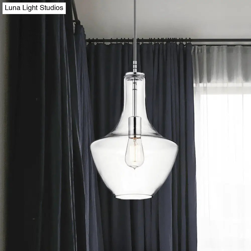 Minimalist Chrome Pendant Light with Clear Glass Urn Shape- 1-Light Ceiling Lamp