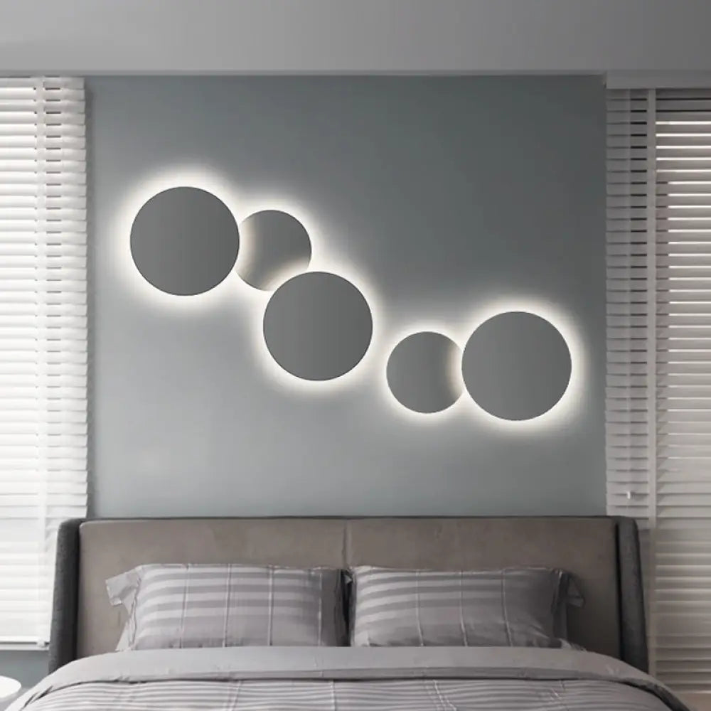 DecorBites™ DecorBites™ Minimalist Circle Wall Lamp with Warm/White Integrated LED Lighting in Grey/White, 47.5"/52" Wide