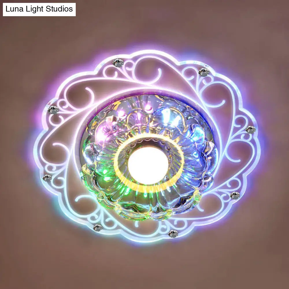 DecorBites™ DecorBites™ Minimalist Clear Beveled Crystal LED Flush Mount Lamp for Porch Ceiling Lighting