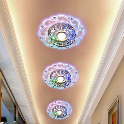 DecorBites™ DecorBites™ Minimalist Clear Beveled Crystal LED Flush Mount Lamp for Porch Ceiling Lighting