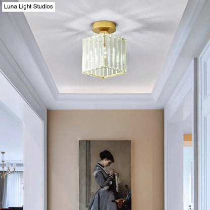 DecorBites™ DecorBites™ Minimalist Clear Crystal Geometric Ceiling Lamp - 1 Bulb Brass Finish - Semi Flush Light for Aisle
