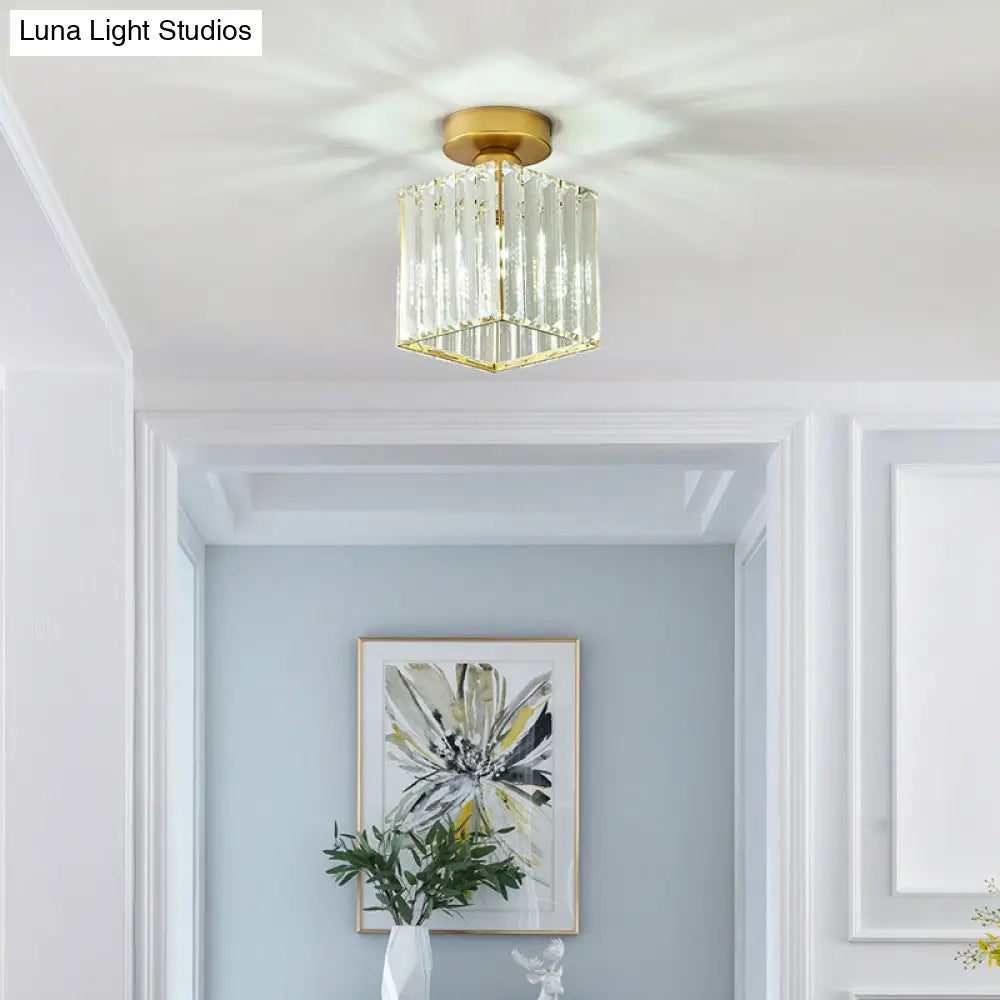 DecorBites™ DecorBites™ Minimalist Clear Crystal Geometric Ceiling Lamp - 1 Bulb Brass Finish - Semi Flush Light for Aisle