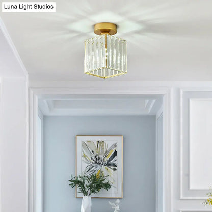 DecorBites™ DecorBites™ Minimalist Clear Crystal Geometric Ceiling Lamp - 1 Bulb Brass Finish - Semi Flush Light for Aisle