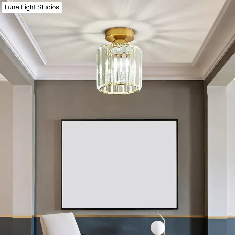 DecorBites™ DecorBites™ Minimalist Clear Crystal Geometric Ceiling Lamp - 1 Bulb Brass Finish - Semi Flush Light for Aisle