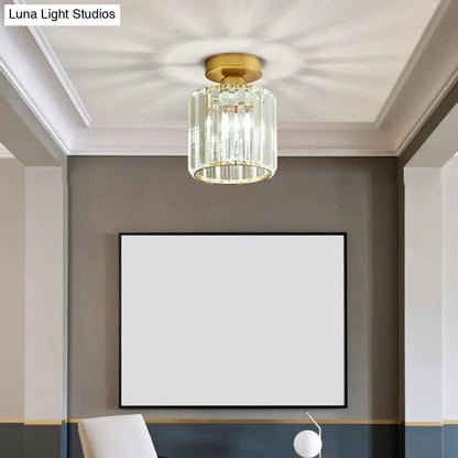 DecorBites™ DecorBites™ Minimalist Clear Crystal Geometric Ceiling Lamp - 1 Bulb Brass Finish - Semi Flush Light for Aisle