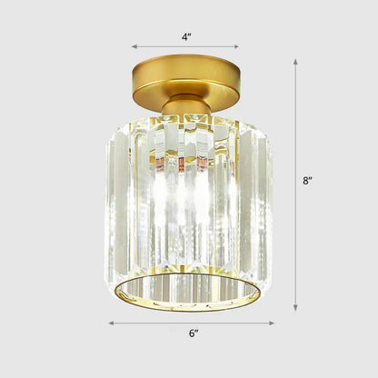 DecorBites™ DecorBites™ Minimalist Clear Crystal Geometric Ceiling Lamp - 1 Bulb Brass Finish - Semi Flush Light for Aisle