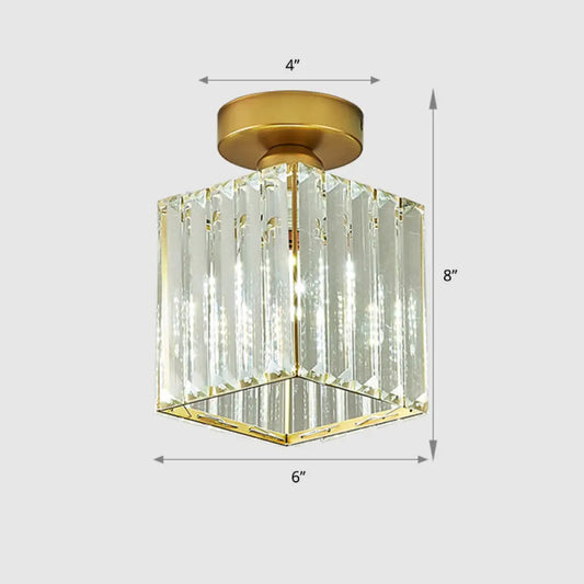 DecorBites™ DecorBites™ Minimalist Clear Crystal Geometric Ceiling Lamp - 1 Bulb Brass Finish - Semi Flush Light for Aisle