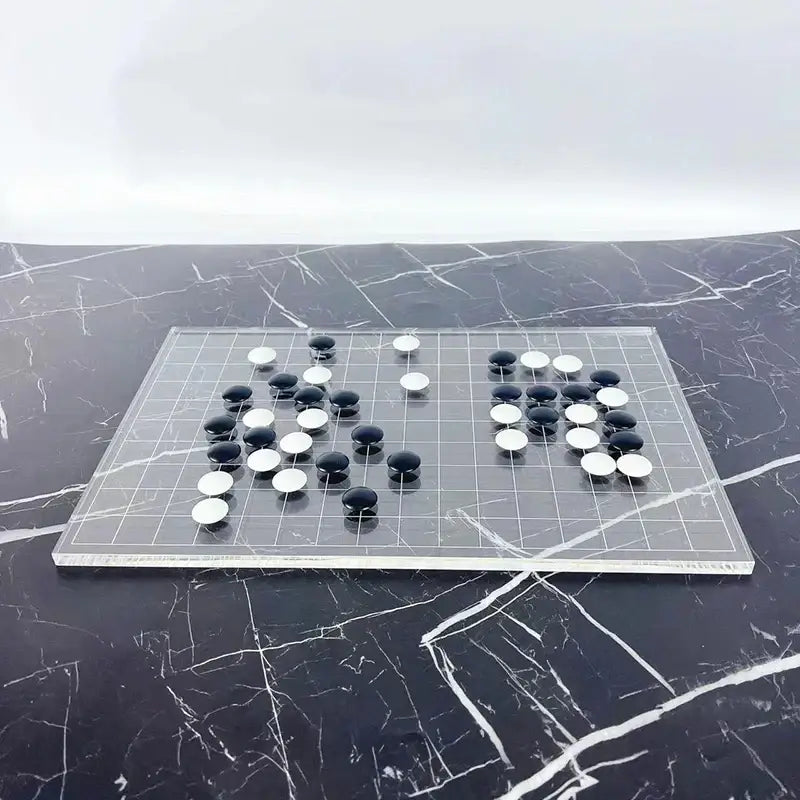 Minimalist clear acrylic geometric chess set with black and white stones for decorbites living room decor