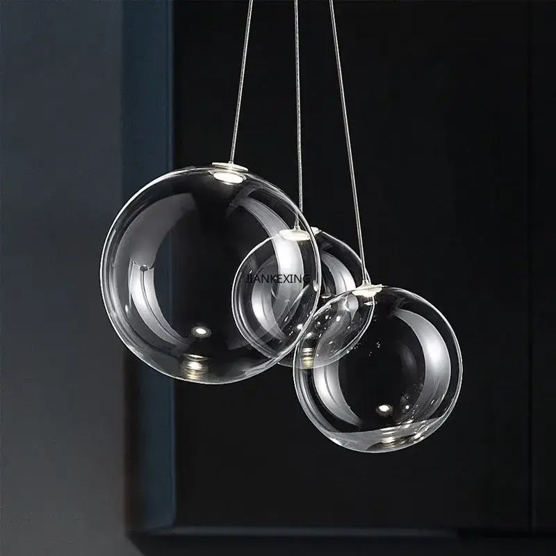 Minimalist clear glass bubble led pendant light with spherical design for dining room decorbites glass bubble led lighting