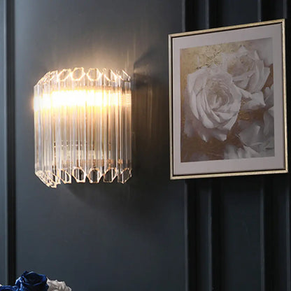 DecorBites™ DecorBites™ Minimalist Clear Glass Flush Mount Wall Sconce with Prismatic Tube - 4-Bulb Wall Fixture