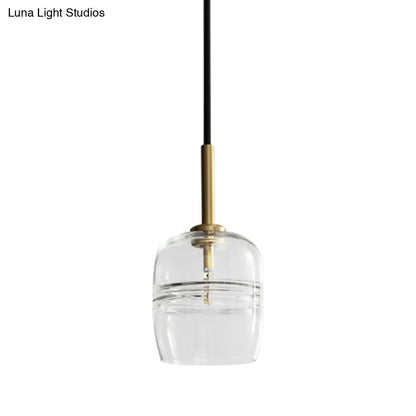 Minimalist Clear Glass Hanging Lamp with Brass Accent - LED Pendant Ceiling Light for Dining Room