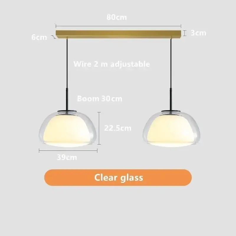 Modern minimalist clear glass jelly pendant lamp with brass horizontal bar double pendant light for living room