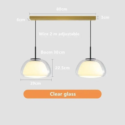 Modern minimalist clear glass jelly pendant lamp with brass horizontal bar double pendant light for living room