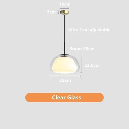 Minimalist jelly pendant lamp with clear glass dome, brass ceiling mount, and black wire for living room lighting