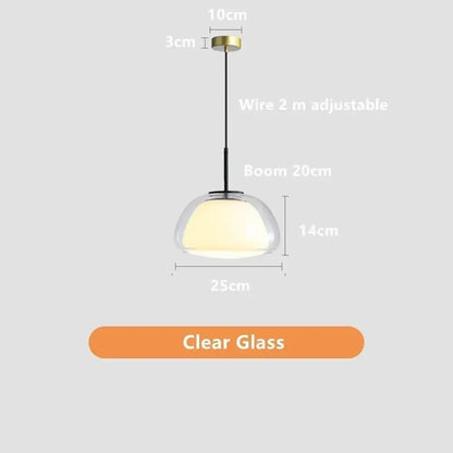 Minimalist clear glass jelly pendant lamp with brass finish and black wire suspension for living room lighting
