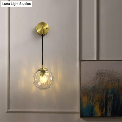 DecorBites™ DecorBites™ Minimalist Clear Ripple Glass Ball Wall Light: Brass Sconce Fixture for Dining Room