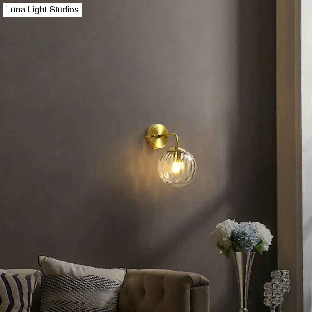 DecorBites™ DecorBites™ Minimalist Clear Ripple Glass Ball Wall Light: Brass Sconce Fixture for Dining Room