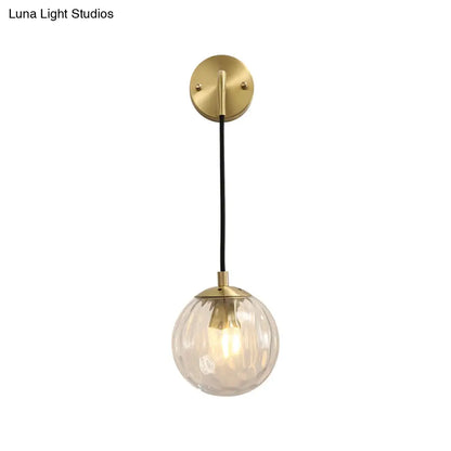 DecorBites™ DecorBites™ Minimalist Clear Ripple Glass Ball Wall Light: Brass Sconce Fixture for Dining Room