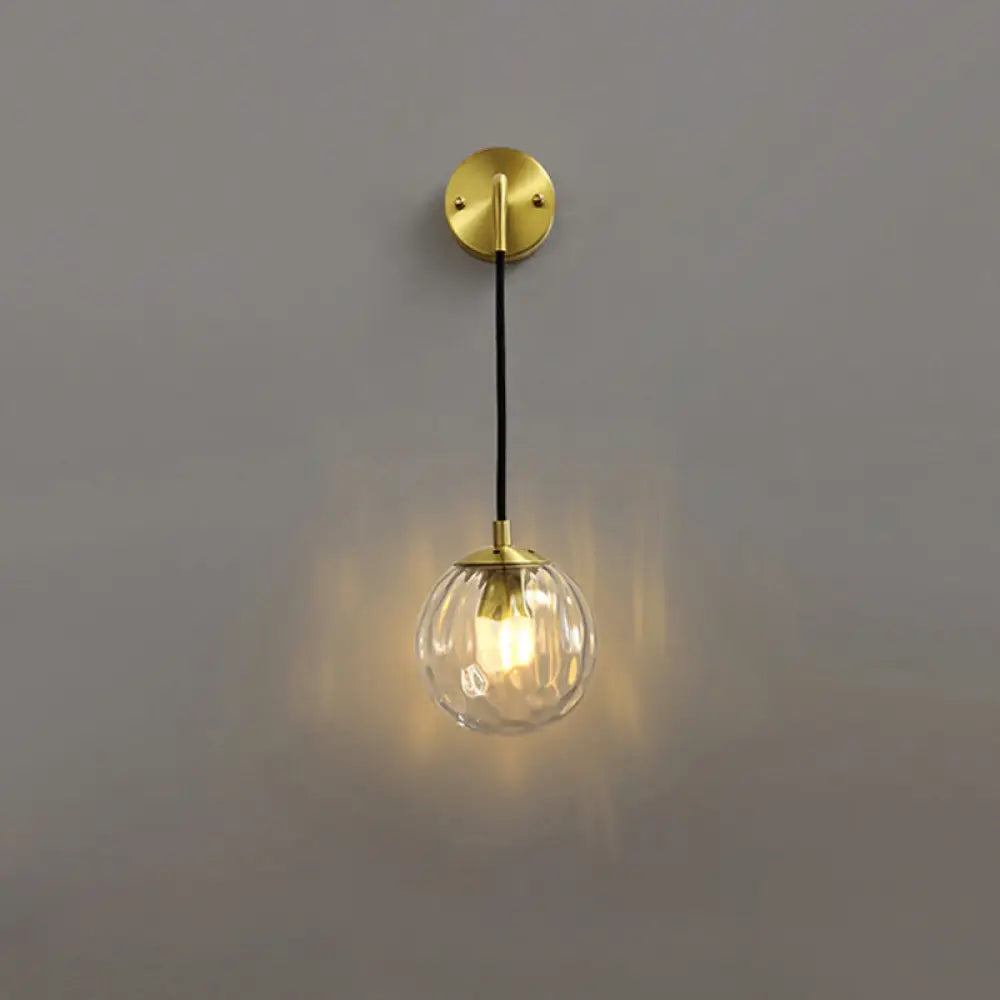 DecorBites™ DecorBites™ Minimalist Clear Ripple Glass Ball Wall Light: Brass Sconce Fixture for Dining Room