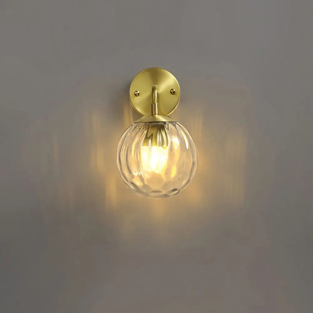 DecorBites™ DecorBites™ Minimalist Clear Ripple Glass Ball Wall Light: Brass Sconce Fixture for Dining Room