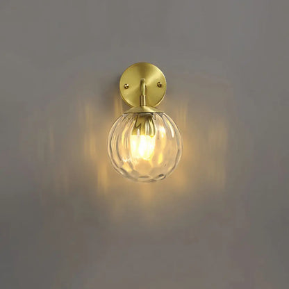 DecorBites™ DecorBites™ Minimalist Clear Ripple Glass Ball Wall Light: Brass Sconce Fixture for Dining Room