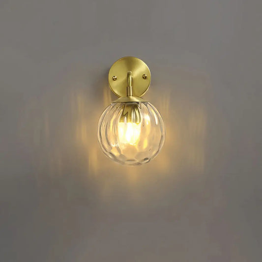 DecorBites™ DecorBites™ Minimalist Clear Ripple Glass Ball Wall Light: Brass Sconce Fixture for Dining Room