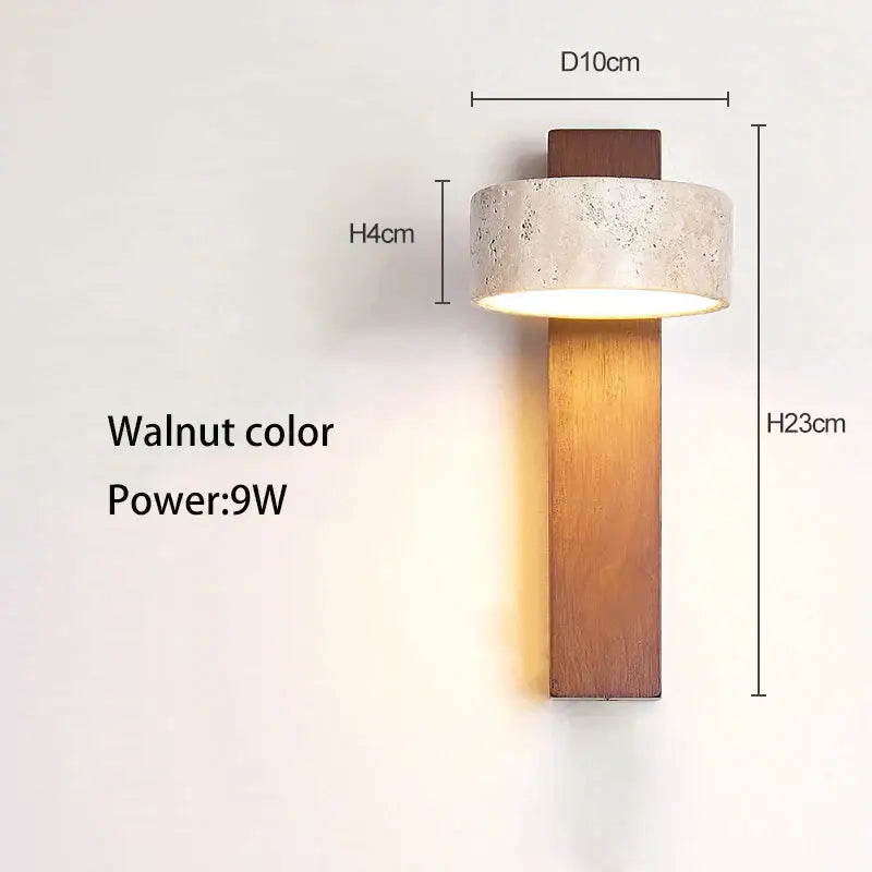 Walnut wall lamp led light with textured concrete shade and wooden base 9w designed for decorbites cream style
