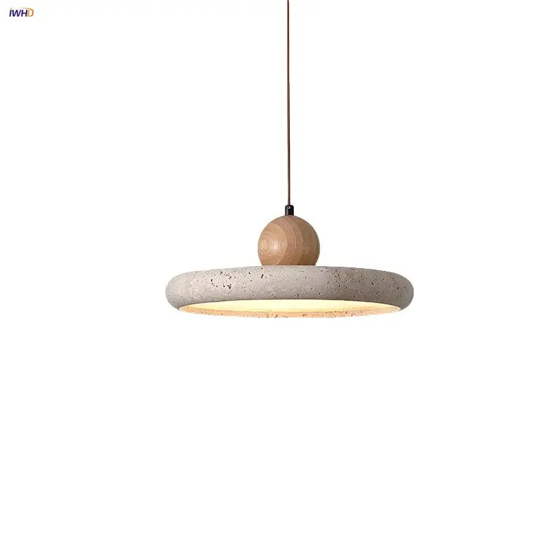 Minimalist concrete and wood led wood pendant light with a textured disc and smooth sphere for dining room decorbites led wood pendant