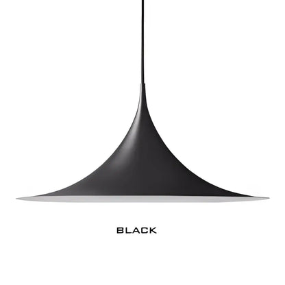 Black pendant light with sleek conical design and matte finish in minimalist copper horn chandelier pendant for dining room decorbites
