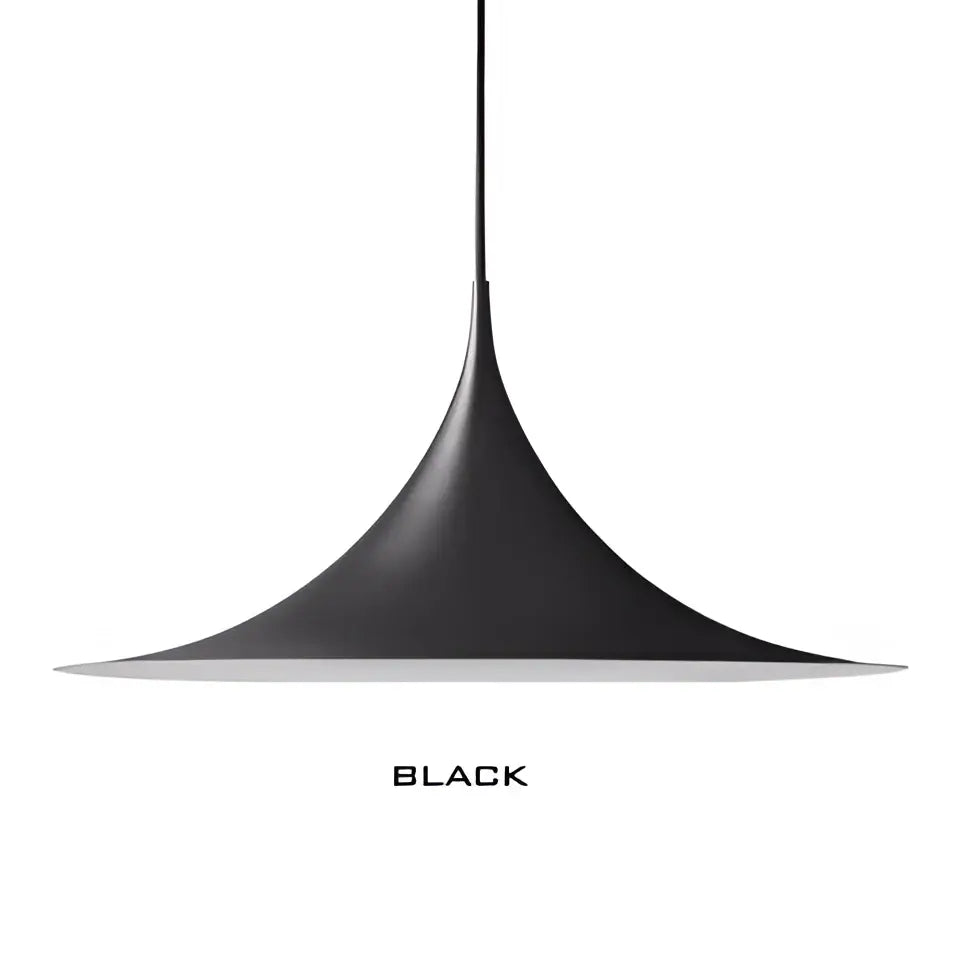 Black pendant light with sleek conical design and matte finish in minimalist copper horn chandelier pendant for dining room decorbites