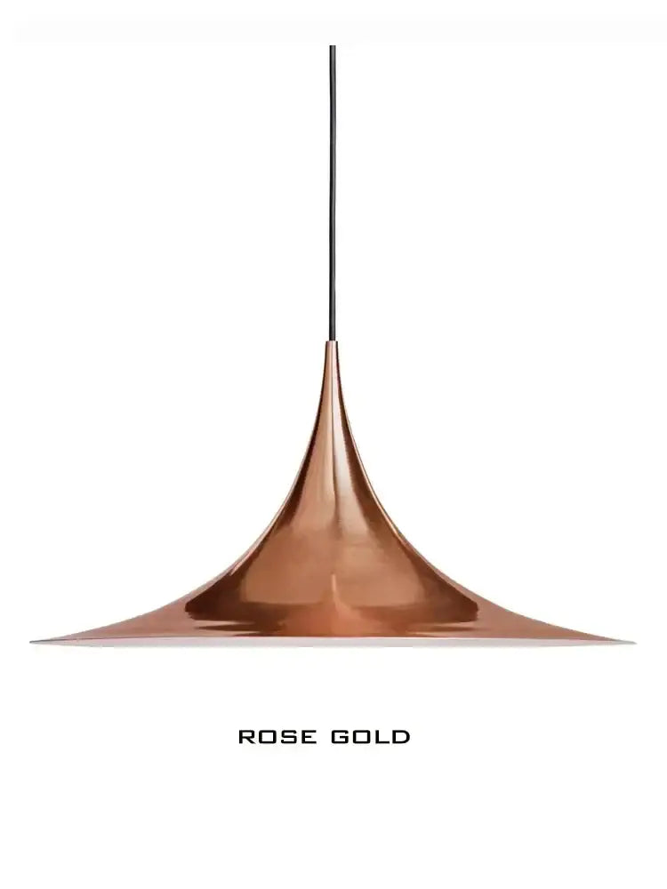 Rose gold minimalist copper horn chandelier pendant light with sleek conical design and smooth metallic finish for dining room decor
