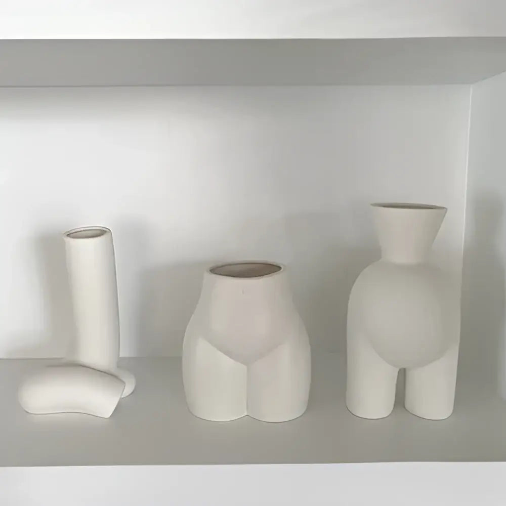 Minimalist cream abstract human body vases in white ceramic with smooth surfaces for bedroom decorbites abstract human decor