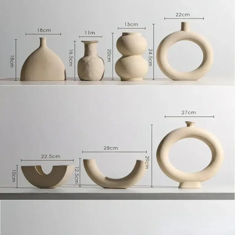 Minimalist cream ceramic art vase with abstract shapes by decorbites ceramic art for living room sculptural decor