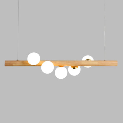 DecorBites™ Minimalist Cream Glass LED Pendant Light for Restaurants - Ball Island Ceiling Light with Wood Accent