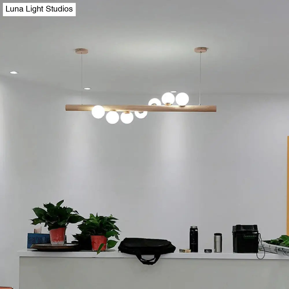 DecorBites™ Minimalist Cream Glass LED Pendant Light for Restaurants - Ball Island Ceiling Light with Wood Accent