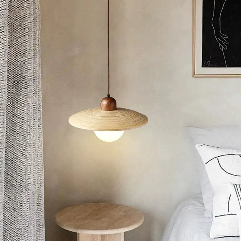 Minimalist cream japanese style wood pendant chandelier with natural wood finish and woven bamboo shade decorbites cream japanese