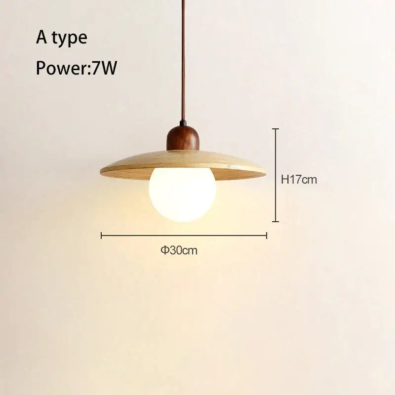 Minimalist cream japanese style wood pendant chandelier with warm circular wooden shade and frosted glass bulb decorbites cream japanese