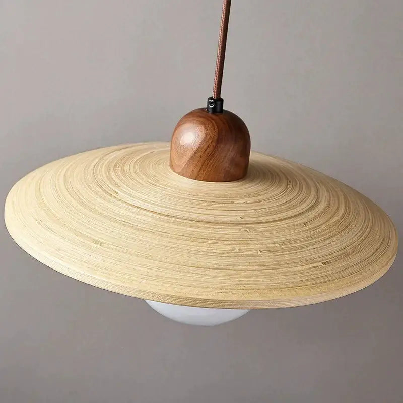 Minimalist cream japanese style wood pendant chandelier with circular layered shade and polished walnut finial for dining room decorbites cream japanese