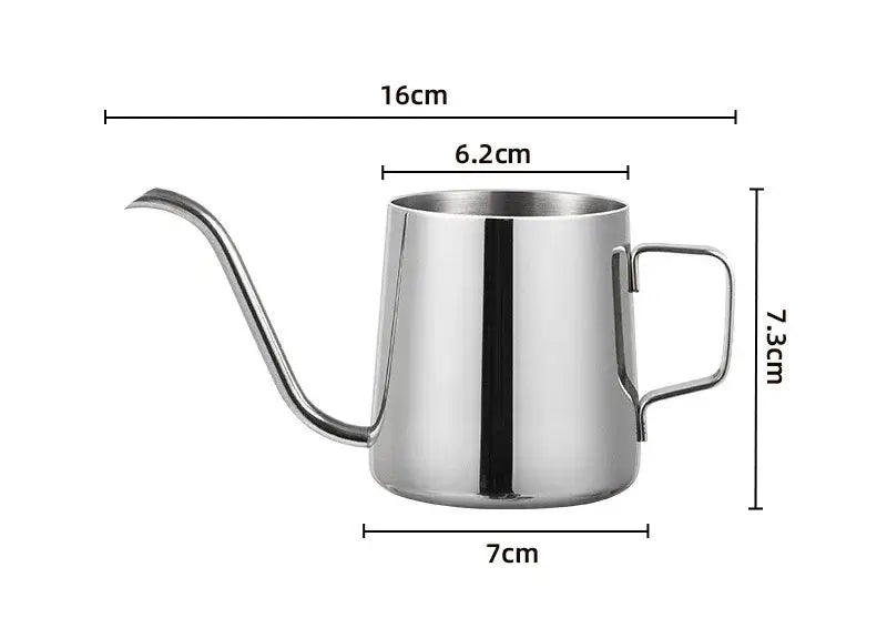 A minimalist cream stainless steel pour-over coffee maker with long curved spout and sturdy handle for decorbites glass coffee