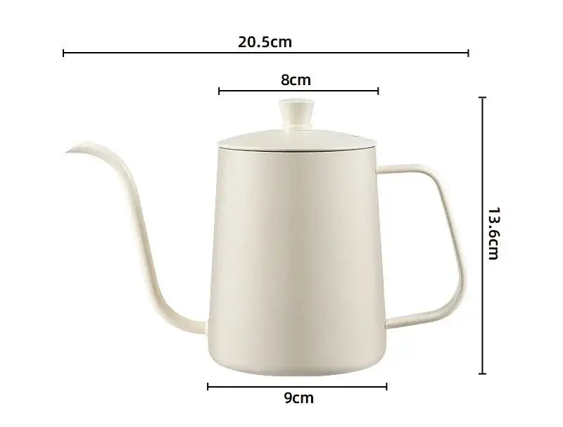Minimalist cream stainless steel glass coffee maker kettle with long spout and curved handle for decorbites glass coffee use