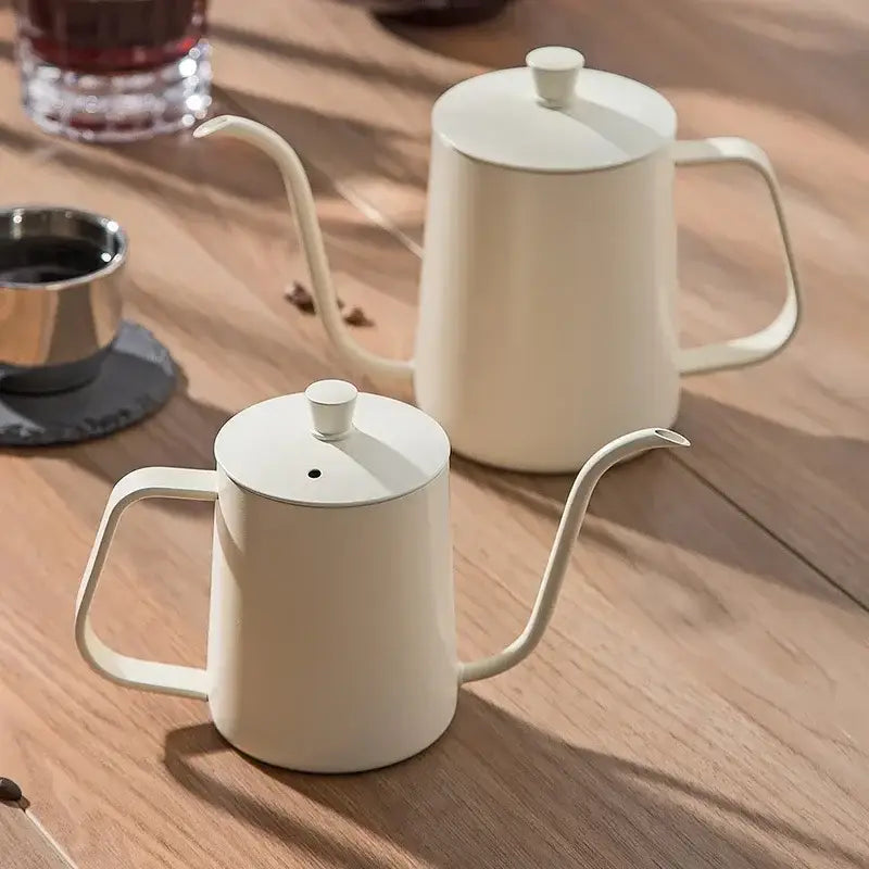 Minimalist cream stainless steel pour-over coffee kettle with long slender spout for decorbites glass coffee maker use