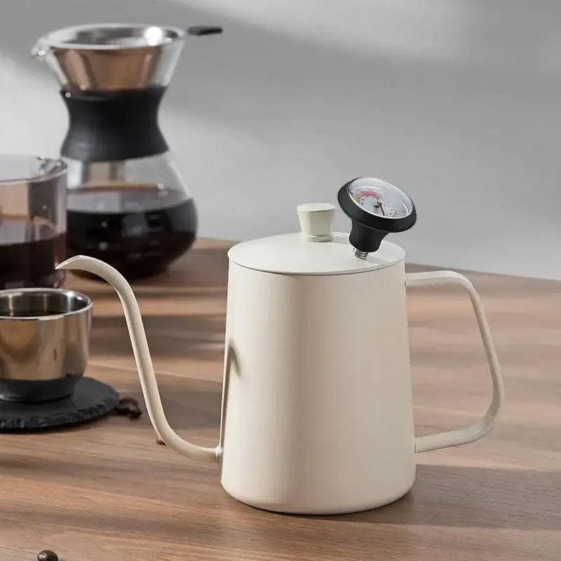 Minimalist cream stainless steel glass coffee maker kettle with pressure gauge for precise pour over brewing decorbites glass coffee