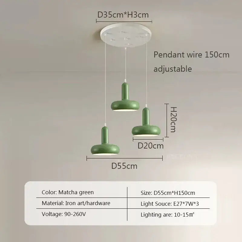 Cream white minimalist ceramic pendant light with matcha green iron art shades and adjustable wire for dining room decorbites disc shaped